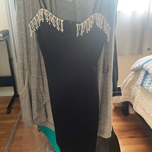 Black mini dress with rhinestone accent